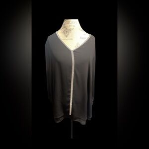 Black V-Neck Top with Silver Accents